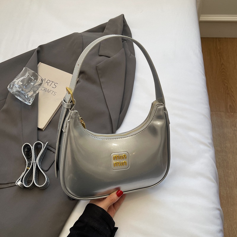 free shipping shoulder bag Handheld fashionable patent leather dumpling bag for women simple versatile armpit bag high-end single shoulder women'
