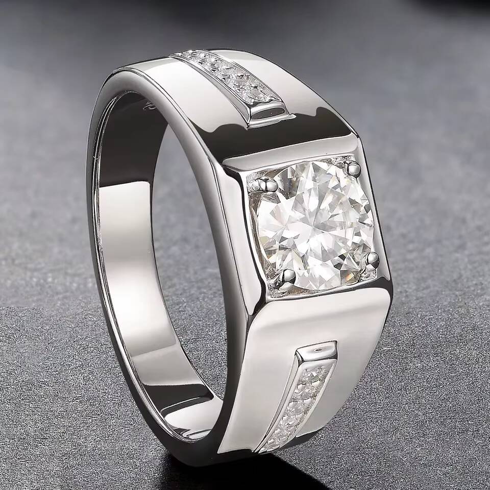 Wholesale Moissanite 925 Sterling Silver Plated Tennis Ring for Men Moissanite Men Jewelry