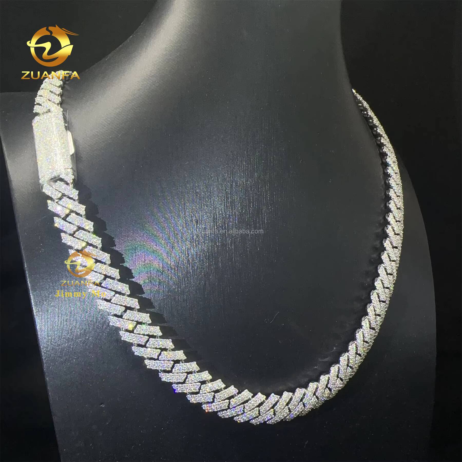 In Stock Fashion Hip Hop Style Jewelry Iced Out 925 Solid Silver Rhodium Plated FL Top Quality Moissanite Miami Cuban Link Chain