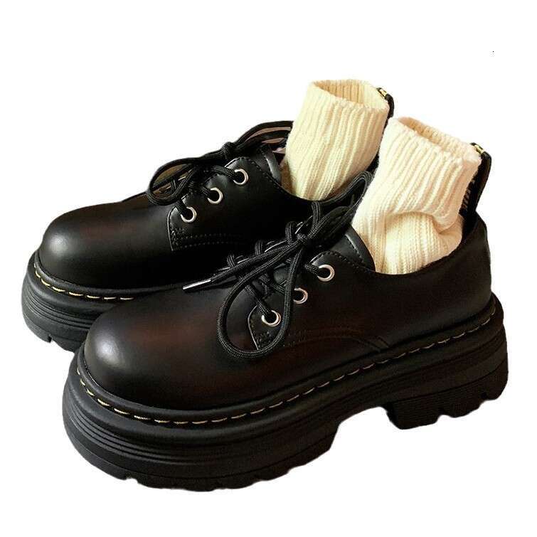 Designer British Style Women's Comfortable Thick-Soled Large-Toe Shoes with Front Lace-Up for Petite Height Increase Loafers