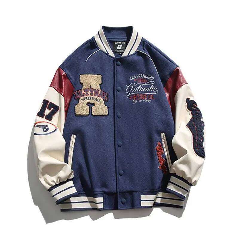 Women's Wear A Embroidery Racing Varsity Jacket Men Veste Baseball Uniform Youth Coats Winter Autumn Fallout Leather Sleeve Navy Blue Green