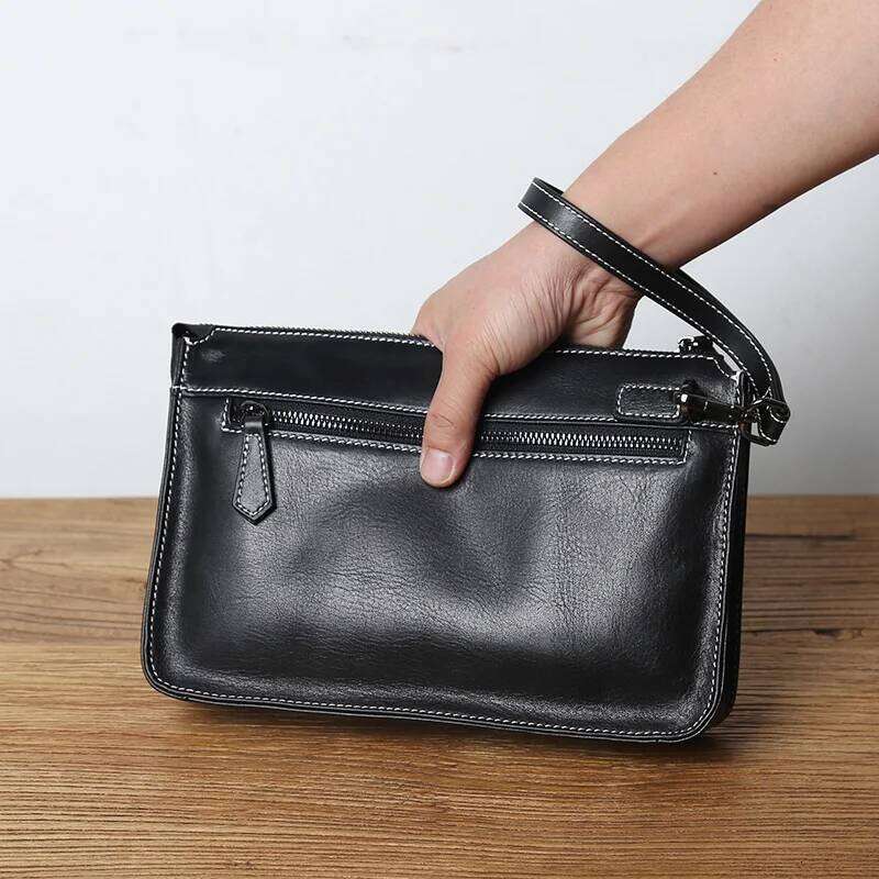 NZPJ Genuine Leather Men's Clutch Natural Cowhide Wallet Large Capacity Mobile Phone Bag Casual Businesse Envelope For