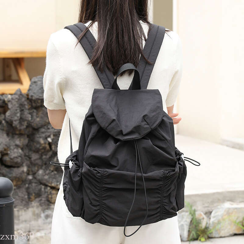 Casual Artistic Nylon Backpack Ins Fashion Drawstring Pleated School Internet Celebrity Fresh Canvas Double Shoulder Bag