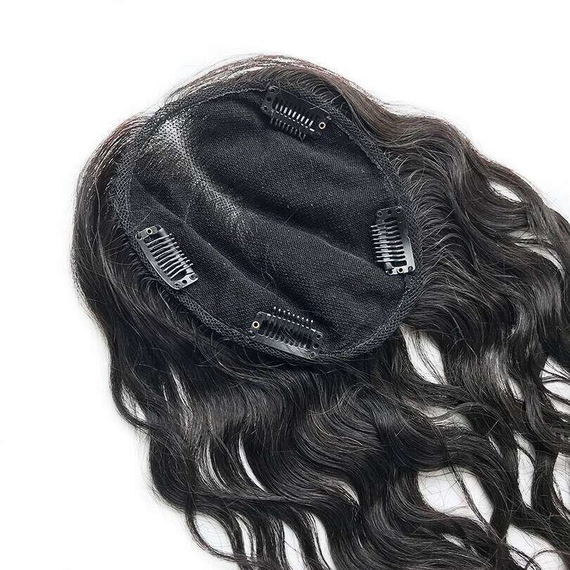 13x15cm Wavy Virgin Swiss Lace Topper Hair Pieces Clips in Natural Black Color 8-14inch