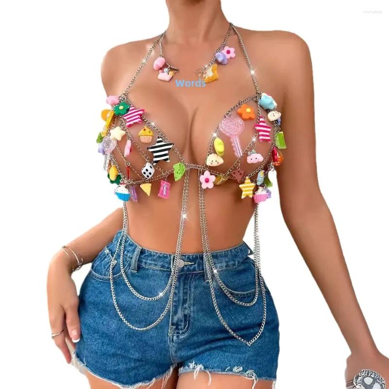 Stage Wear Elegant Multicolor Beading Style Body Chain Top Sweet Cool Girl Halter Neck Tank XY21933 From China Large Quantity