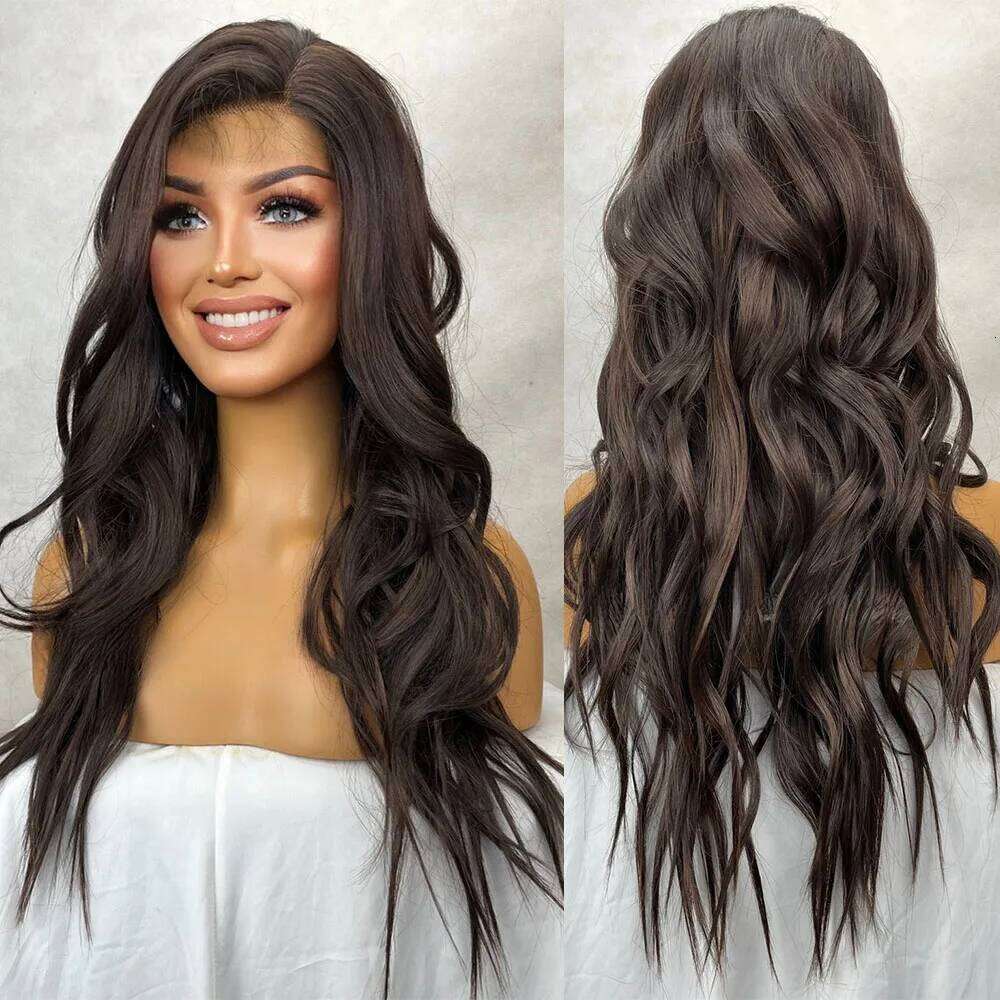 Free Part 26-32 Inch Curly Wavy Water Waves Swiss Lace Front Perm Blends Gift For Her Realistic Ladies Womens Wig