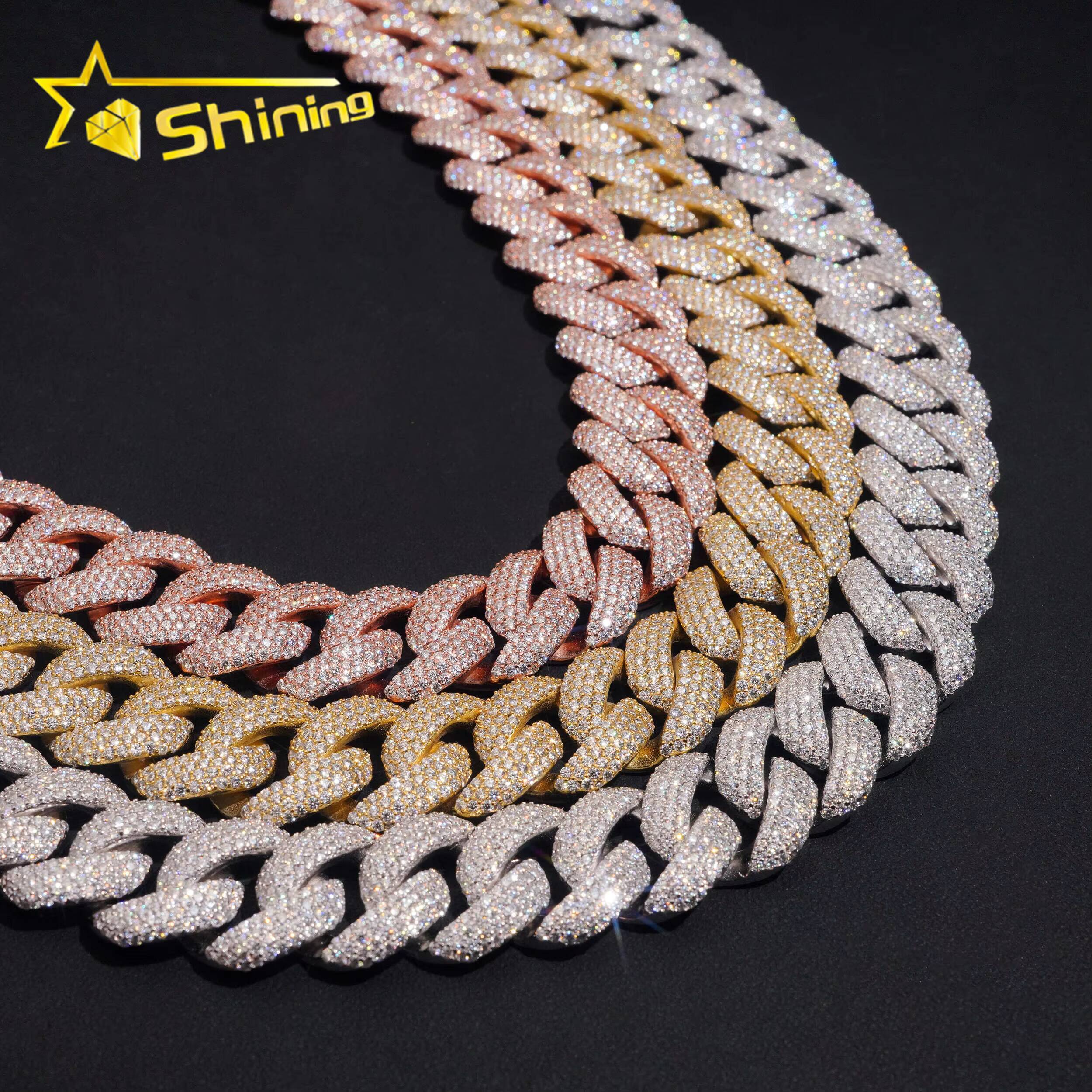 Hip Hop Jewelry 20mm 4 Rows Chain Solid 925 Sterling Silver GRA Certificate Iced Out Necklace Moissanite Cuban Link Chain