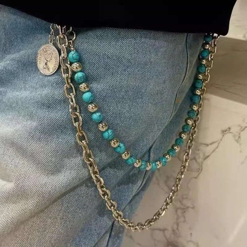 Metal Punk Rock Layered Beads Chain Keychains For Men Women Waist Key Chain Jeans Hip-hop Pants Belt Chains Jewelry Accessories 250722
