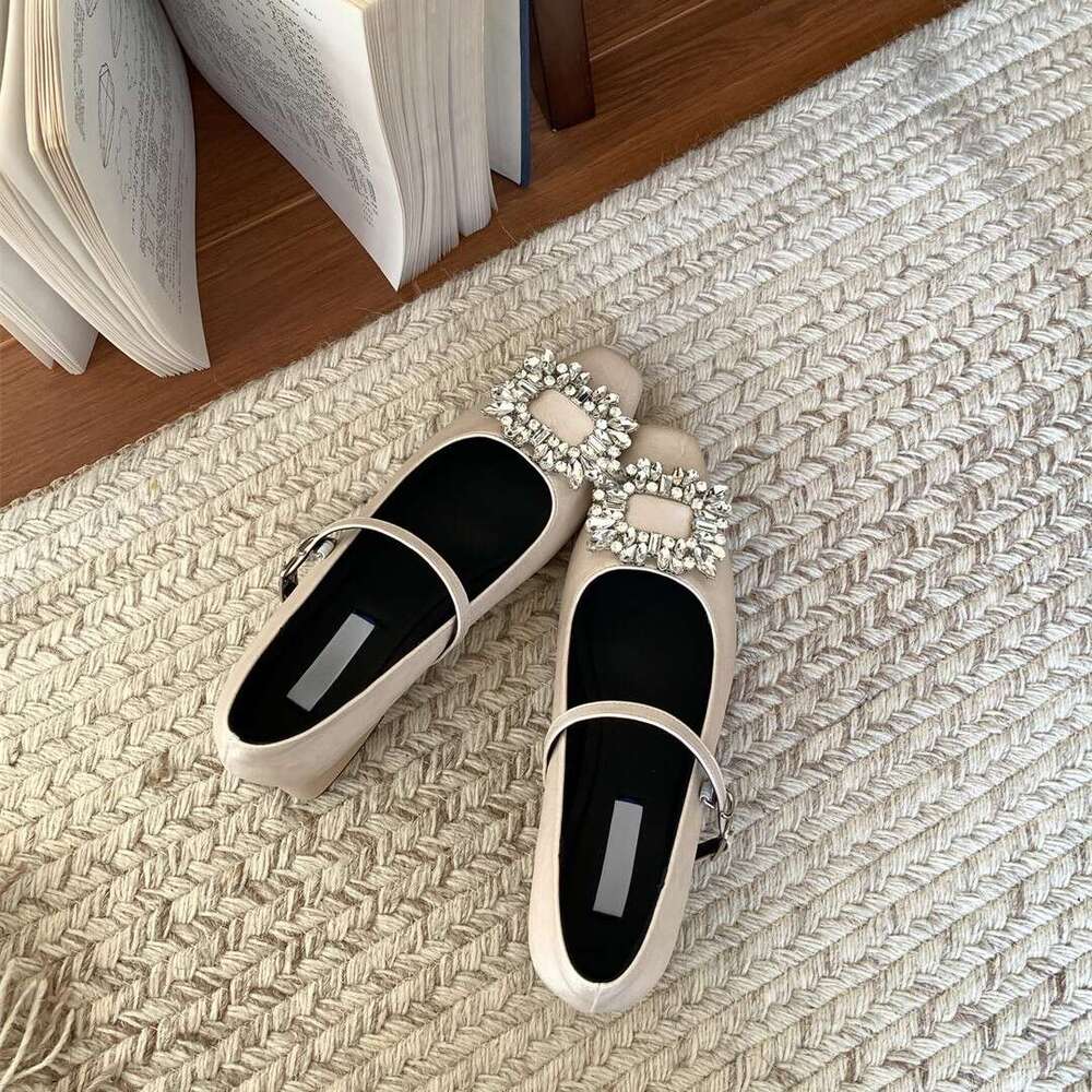 Designer Spring New High Heels for Women, Outdoor Wear, High-End Rhinestone Square Buckle Mary Jane Shoes, Soft Sole Women's Shoes