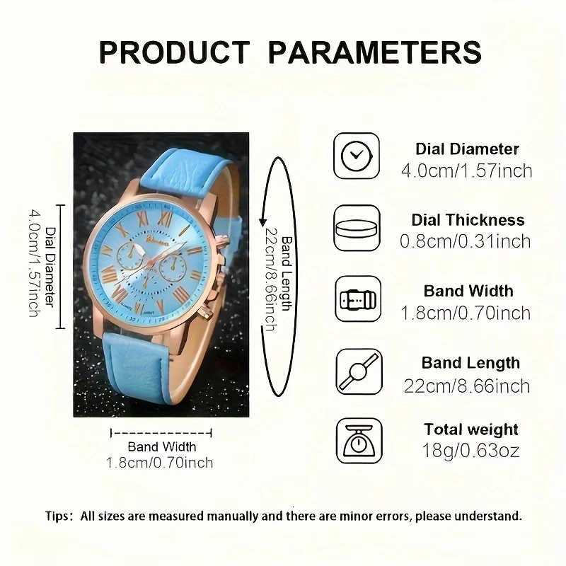 Fashion quartz watch and jewelry set shock-resistant circular analog digital display PU leather strap zinc alloy case W250724