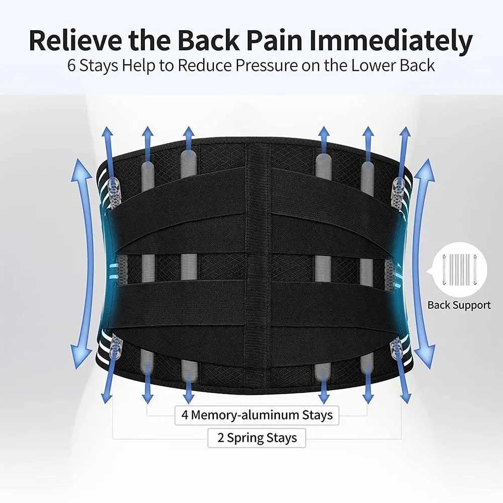 Elstiac Lumbar Back Belt Waist Support Adjustable Lumbar Pad with 6 Stays Abdominal Binder Fitness Gym Belts Women Men W250724