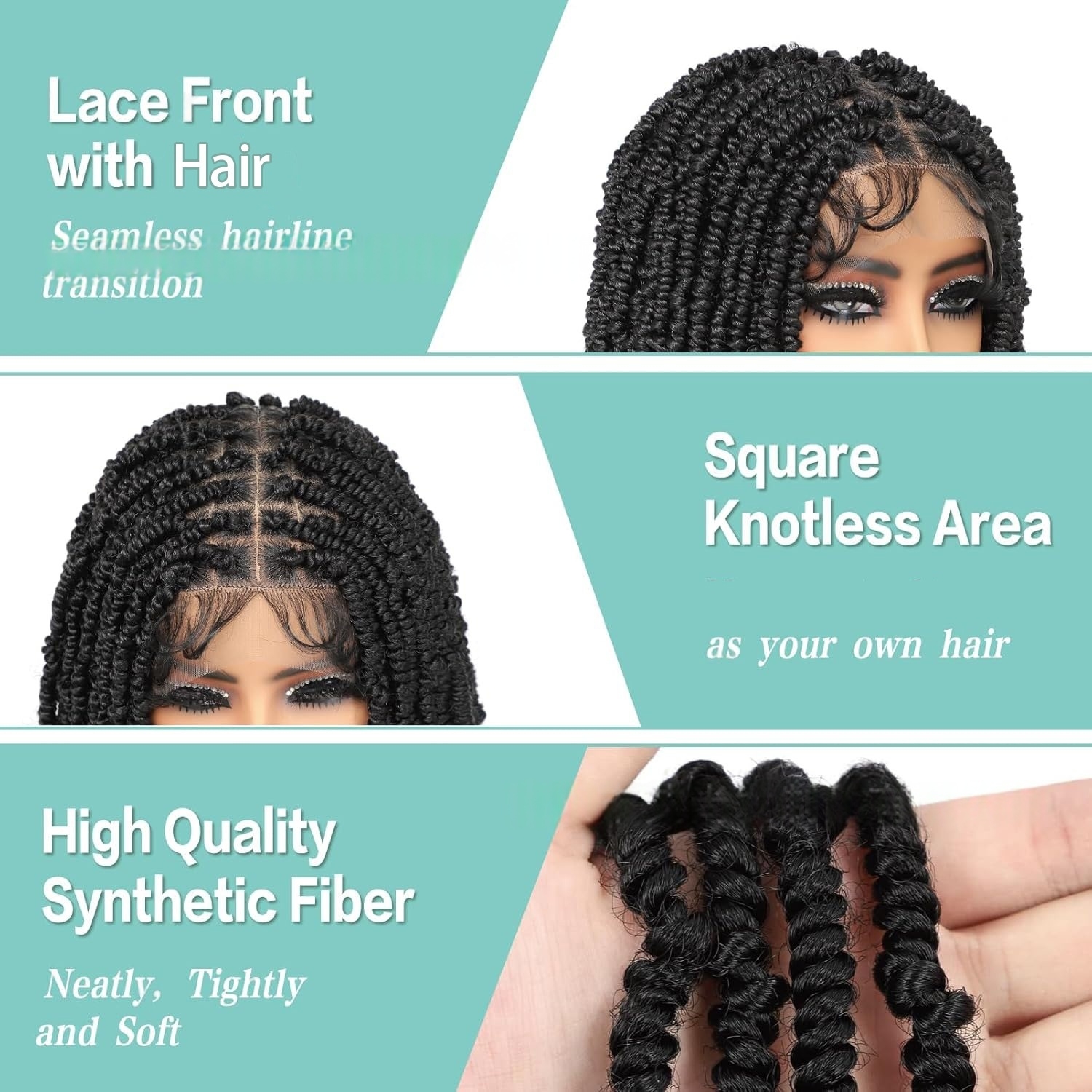 Black Boho Box Braided Lace Front Wigs Look Like Human Hair Wigs 360 Full Lace Wig 280density Free Part Knotless Braids Twist Wig with Baby Hair Handm
