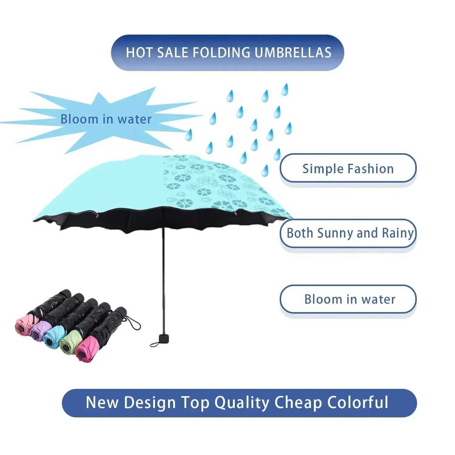 1-2PCS Portable Creative Water Flowering Umbrella Manual Black Coating UV Protection Sun Rain Dual Use Folding Parasol R250724