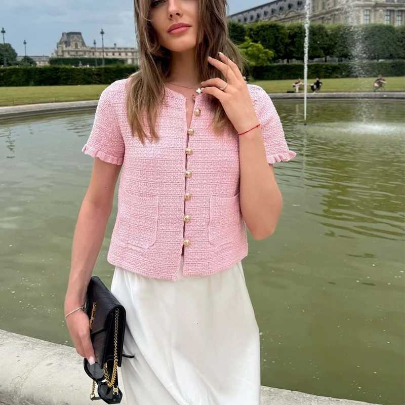 MUJER Knit Tops Woman 2025 Knitted Cropped Cardigan Women Short Sleeve Knitwears Women Tops Casual Cardigans for Women X250724