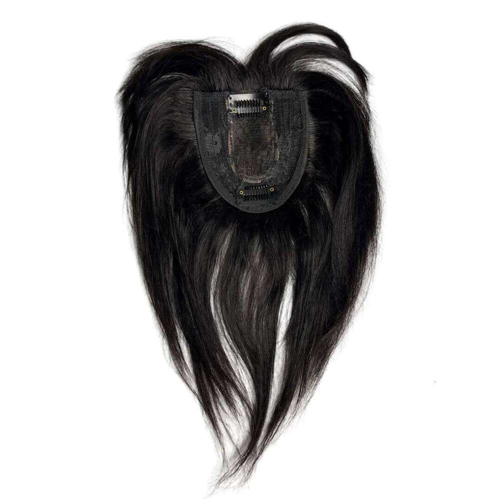 Women's 100% Human Topper with Bangs Clip-In Straight Piece Natural Fringe 25cm False for Quick Hair Volume