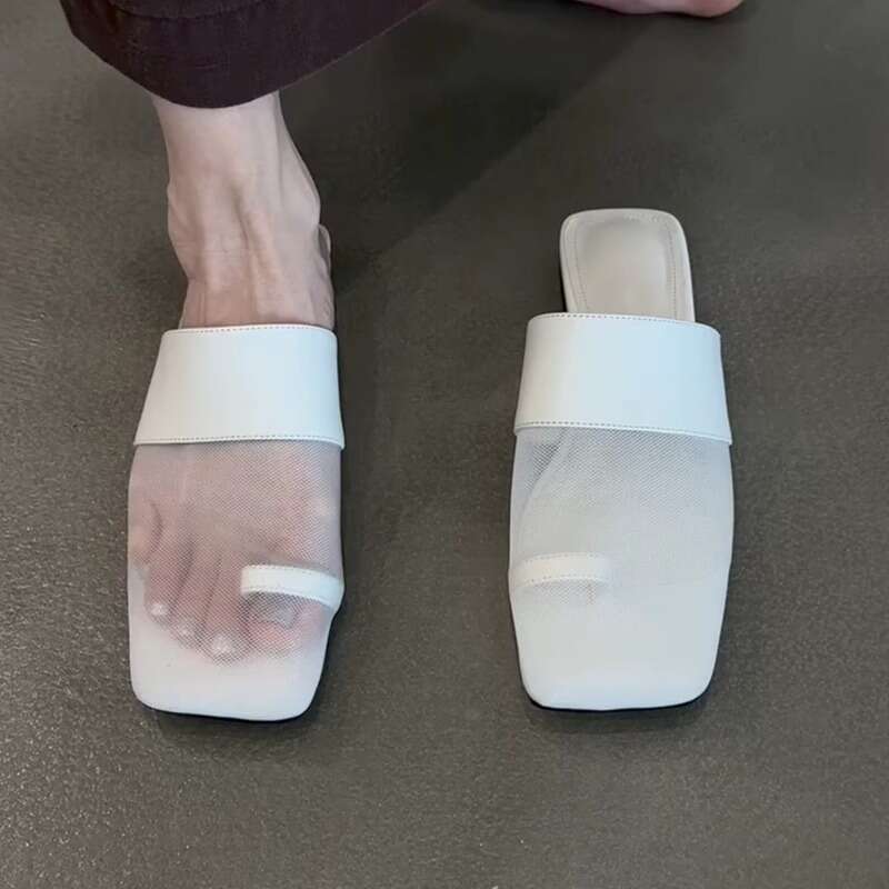 Heel Sandals Sandals Shoes Women Heels New Mesh Breathable Comfortable Toe Covering For Women Casual Versatile Square Toe Low Heel Mules Sa