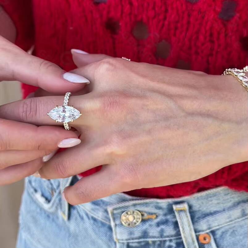 Gemnl Wholesale S925 Sterling Silver Wedding Rings Engagement Diamond Jewelry Custom Marquise Band Rings