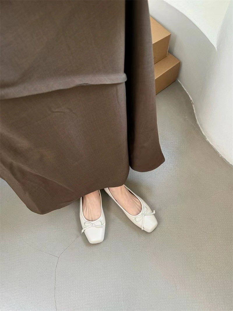 French Style Elegant Square Toe Socialite Bowknot Shallow Mouth High Heels 2025 Spring New Comfortable Flat Versatile Single Shoes ddmythur