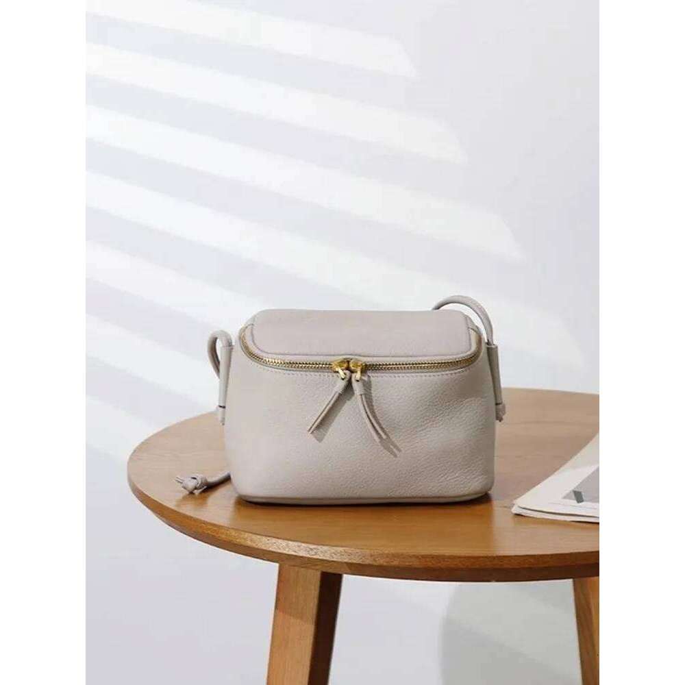 Women New Small Square Zipper Fashion Box Solid Color Genuine Leather Bag Ladies Casual Single Shoulder Crossbody Bags
