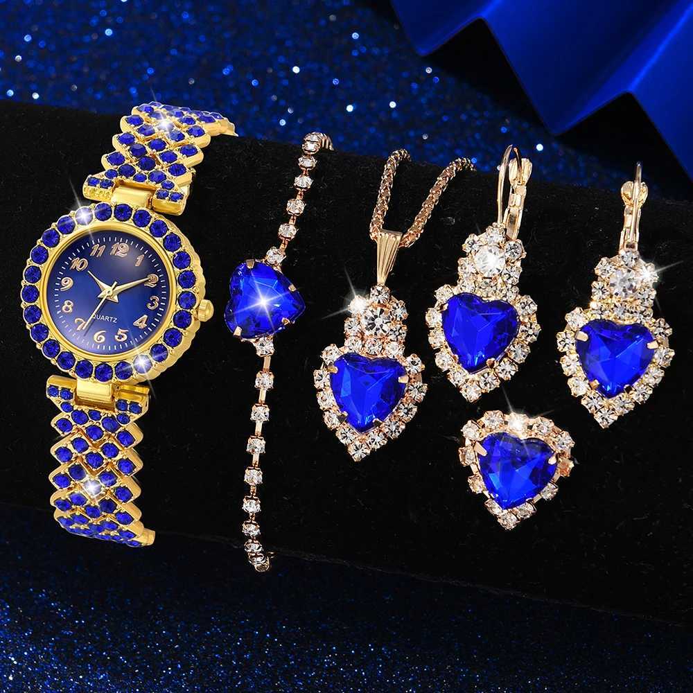 6pcs/set Womens Luxury Rhinestone Quartz Watch Elegant Fashion Analog Wrist Watch Synthetic Gem Jewelry Set Gift for Mom Her W250724