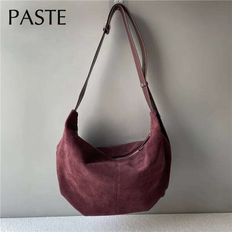 Luxury designer niche new winter Russian style camel dark red armpits underarm shoulder matte suede cow leather women's messenger bag