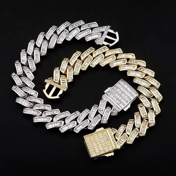 Lab Moissanite Cuban Chain Mens Necklace 925 Silver Plated Bracelet 16mm Hip Hop Rock AAA Zircon Diamond Jewelry