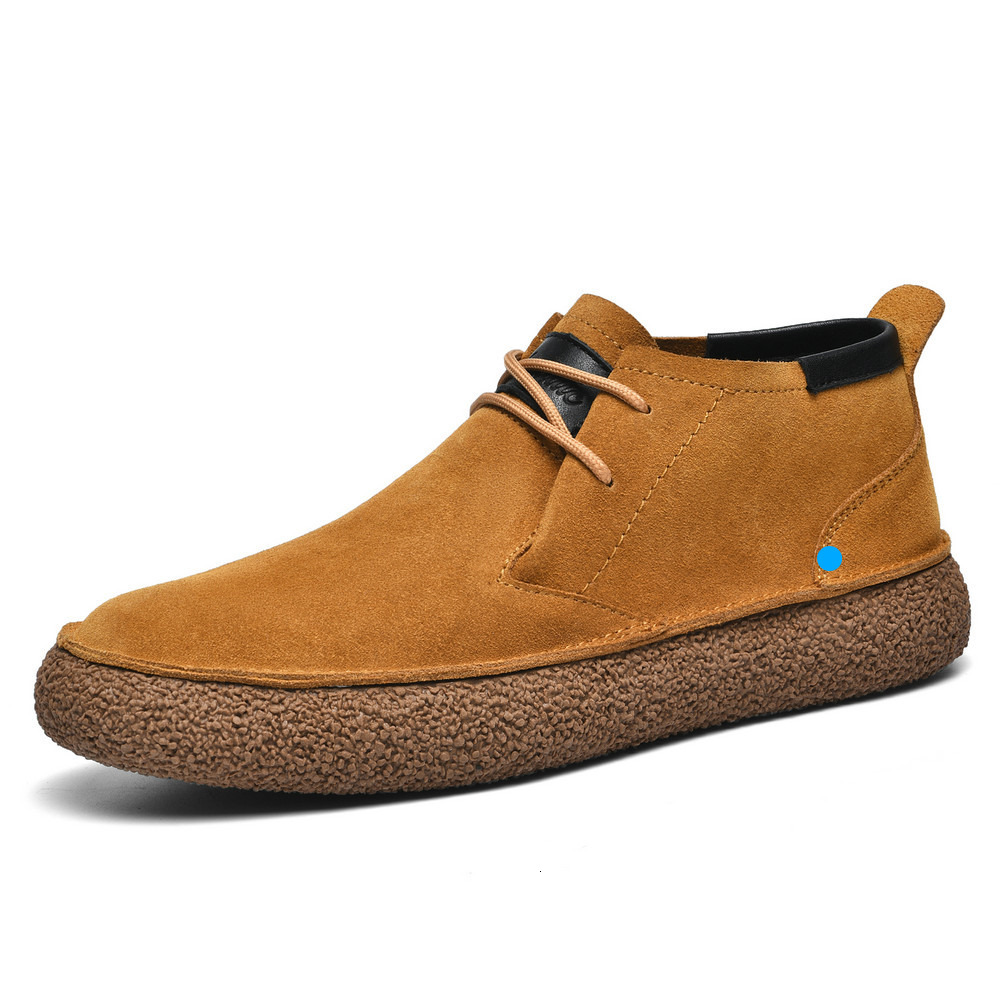 Nubuck Leather Suede Mid-Top Sneakers Martin Boots Men's Casual Thick-Soled Trendy Shoes
