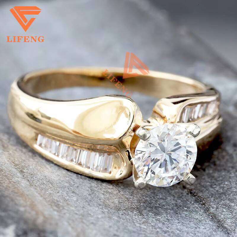 Lifeng Jewelry Custom Luxury Design Wedding Engagement 925 Silver with 1ct Gems Round Baguette Cut VVS Moissanite Fine Ring