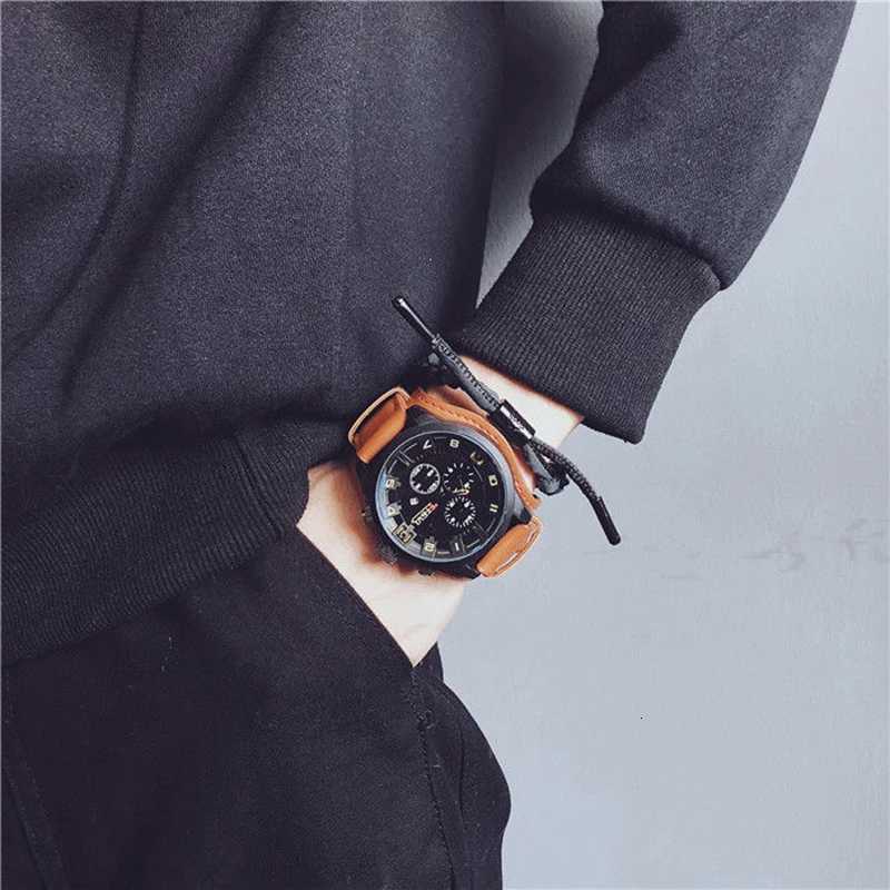 1KAZ Luxury Business Men Quartz Watch Classic Retro Mens Watches Big Dial Leather Strap Date Military Wristwatch for Man W250724