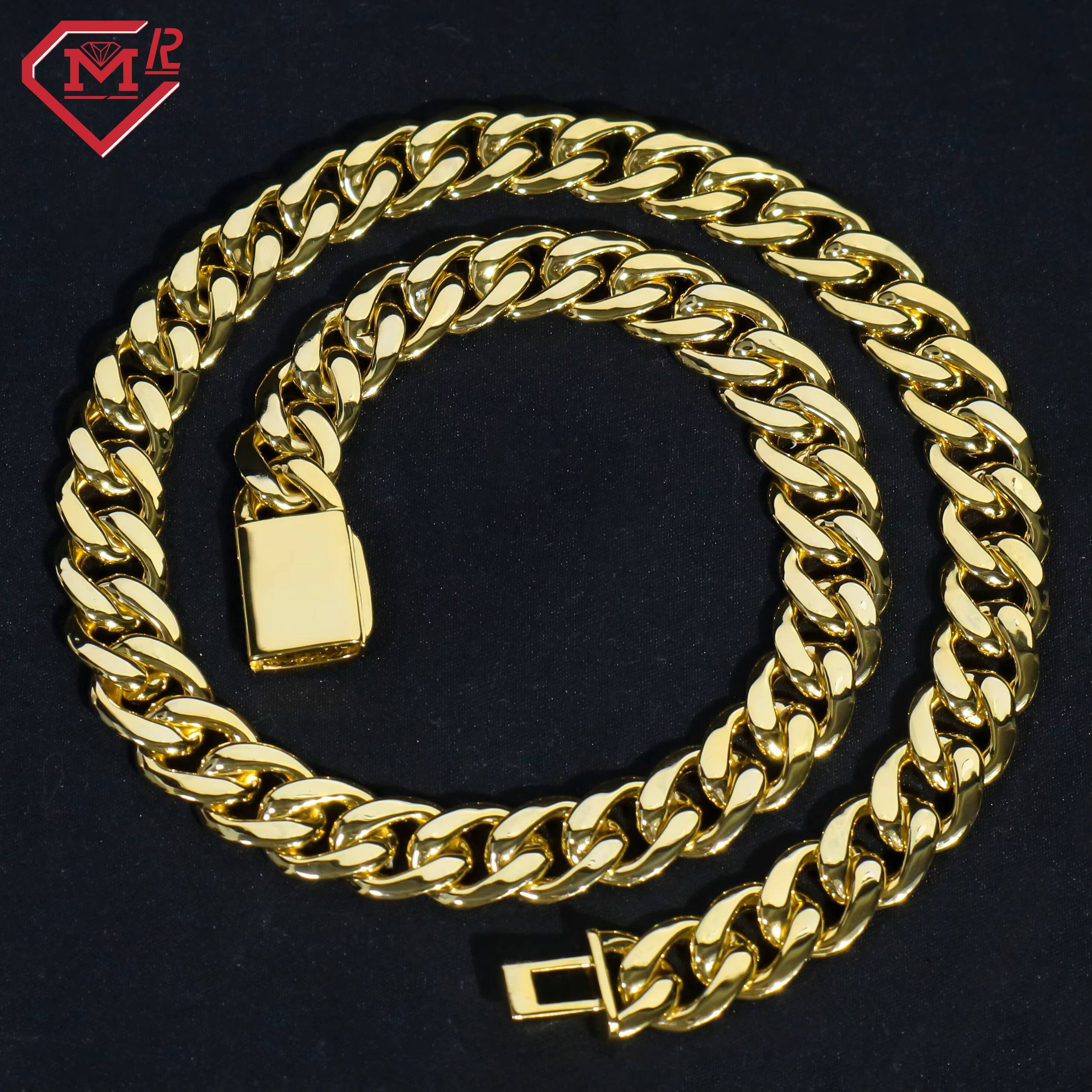 Hip Hop Cuban Link Chain Cuban Necklace Thick 925 Silver Gold Plated Miami Moissanite Cuban Chain