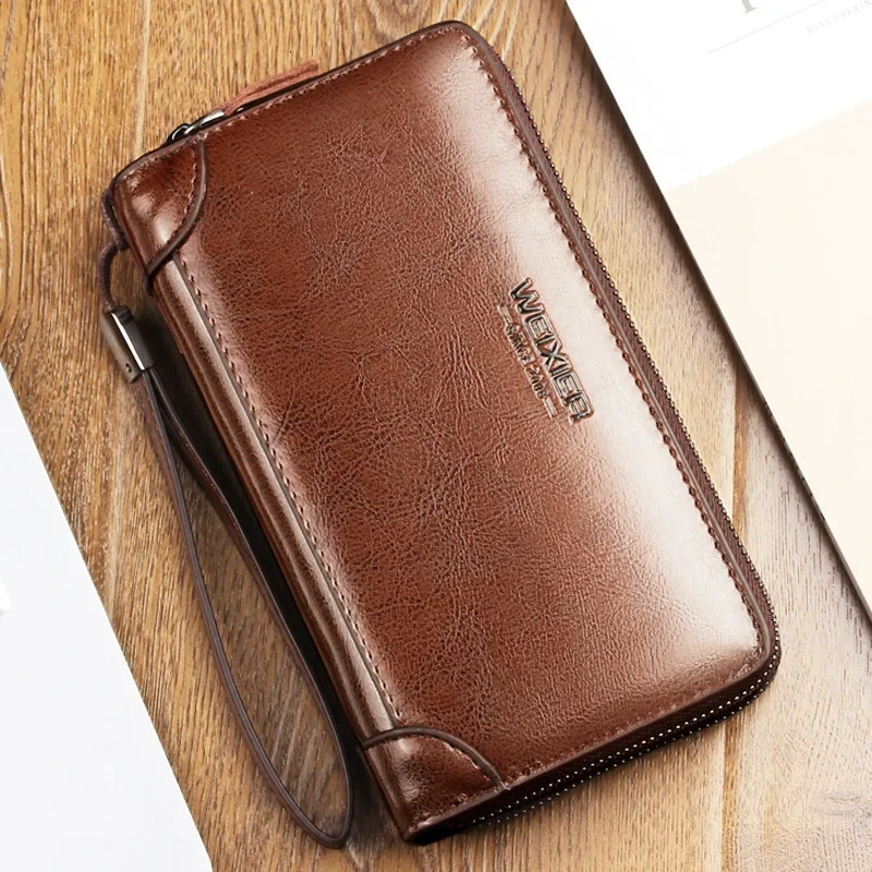 Weixier Hand-wrapped Oil Wax Leather Mens Bag Mens PU Hand Bag Grab Bag Multi-functional Wallet Large-capacity Business Mens 250723