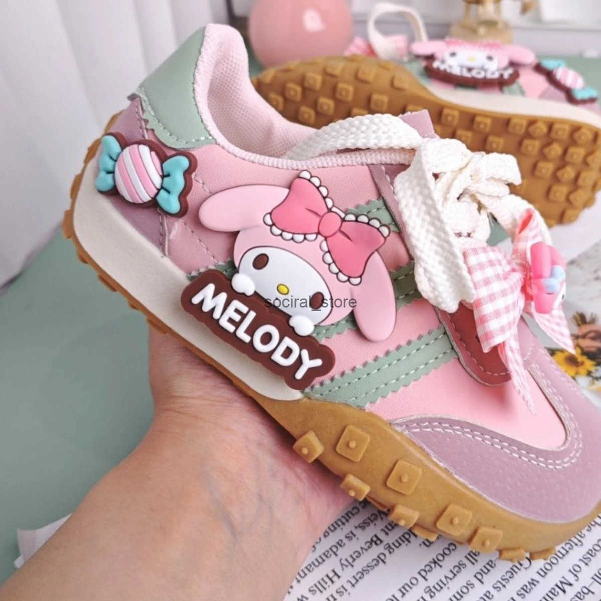 KidsCasual Shoes Girls Cartoon MELODY PU Leather Outdoor Bow For Anti-slip Sneakers Pink Size 26-37 Q250724