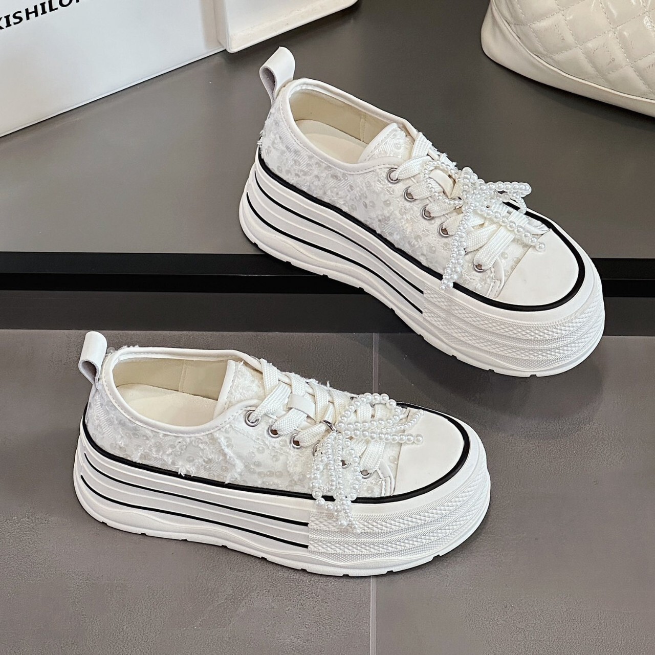 IG Laixini Genuine Leather Thick-Soled 2025 Spring New Student Sneakers Casual Versatile Trendy Single Korean White Shoes ddmythur