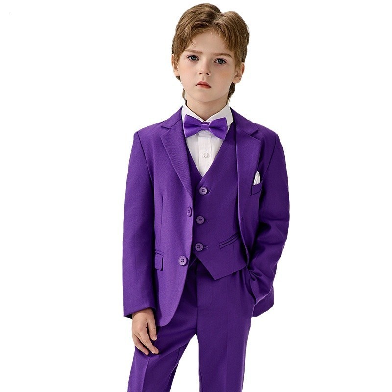 Suits Boys Dark Green Formal Wedding Party Suit Children Blazer Vest Pants Tie 4 PCS Tuxedo Kids Performance Pography Dress Costume 230906