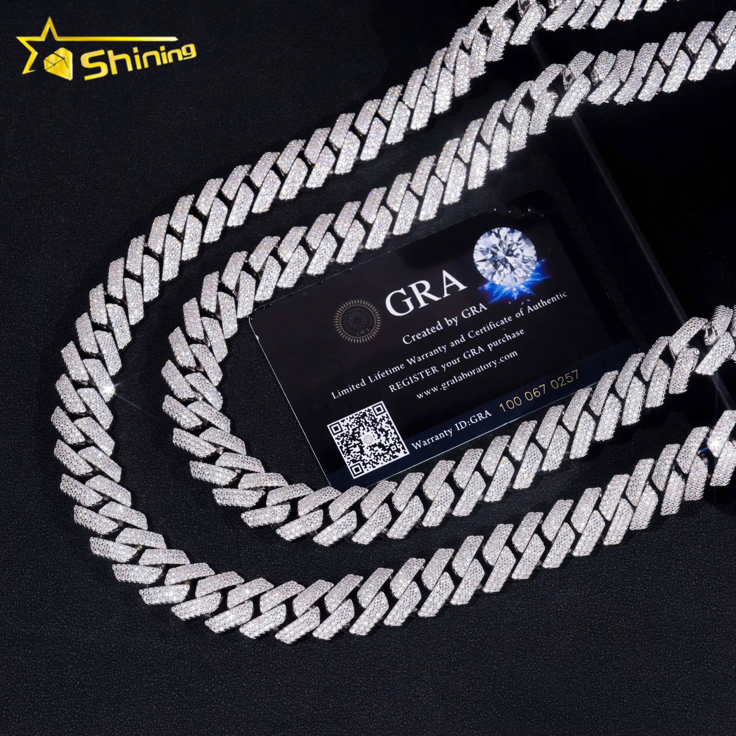 Fine Jewelry 15MM Gold Plated 925 Sterling Silver VVS Moissanite Diamond Hip Hop Jewelry Iced Out Cuban Link Chain Men Necklace