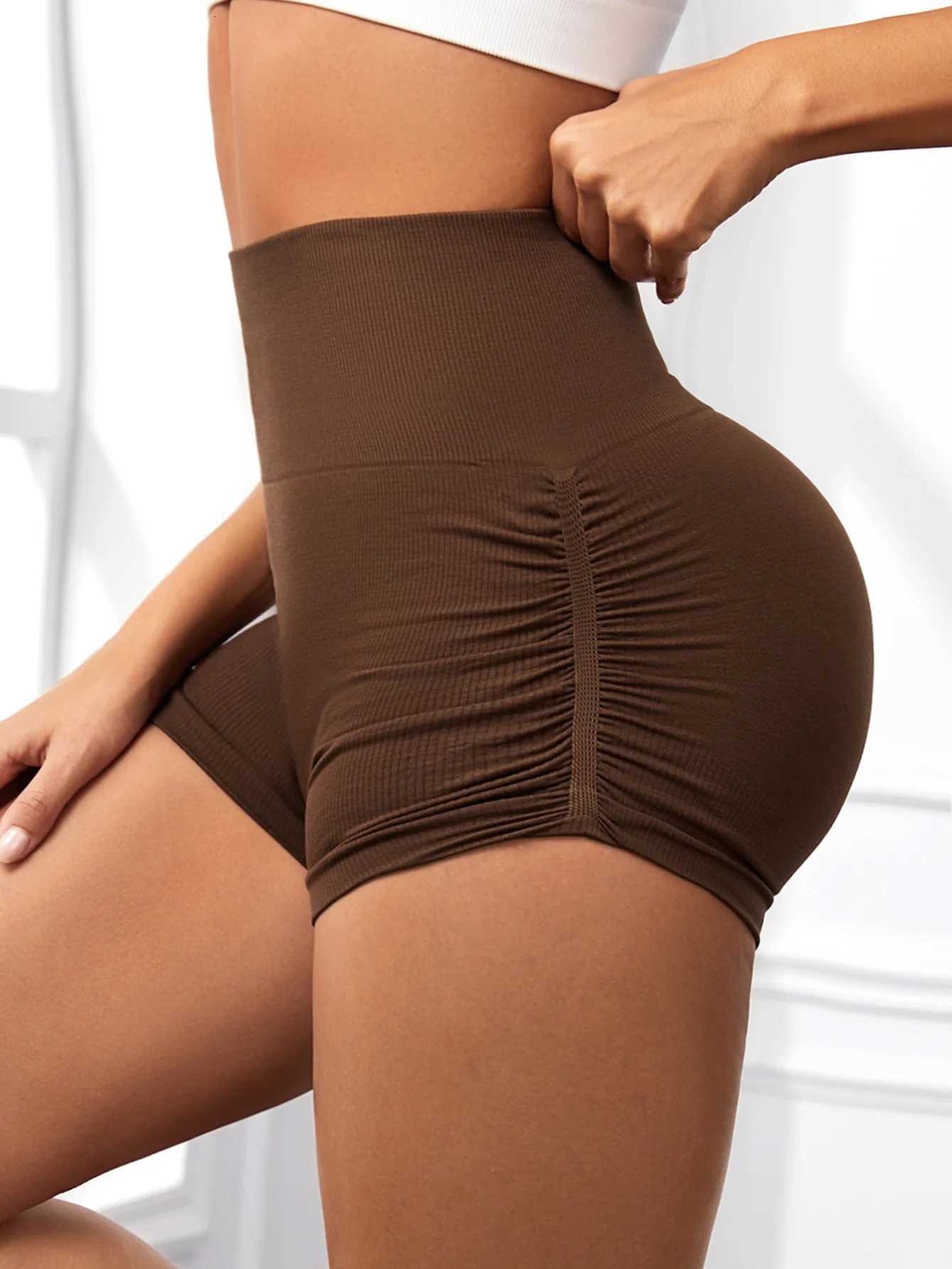 Women Seamless With Wrinkles Shorts Fitness Yoga Shorts High Waist Push Up Butt Gym Sexy High Elastic Training Slim Leggings XJ250724