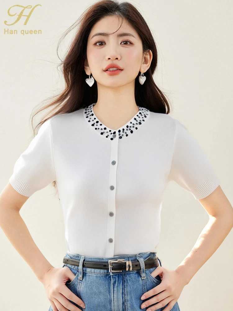 2025 Summer Top Fashion Nail Beads Chic Sweater Elegant Vintage Casual Knit Cardigan Knitwear Fashion Women Clothing X250724