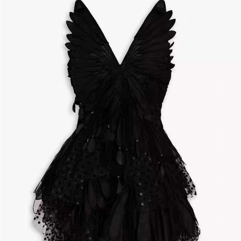 Summer Australian Noble Lady Fairy Swan Series Feather Lace Sexy V-neck Sleeveless Dress Gown