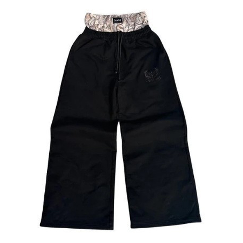 Men's Pants Double Cuffs Baggy Joggers Black Oversized Drawstring Flannel Lined Elastic Waistband Casual Streetwear Workout Daily Petite Y2K