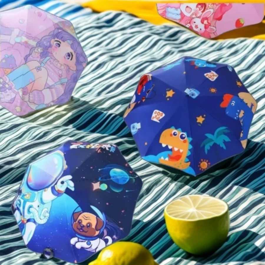 1 PC Folding Umbrella Cute Unicorn Dinosaur Spaceship Little Tiger Fashion Sunscreen Umbrella Reflective Stripe Design Umbrella R250724