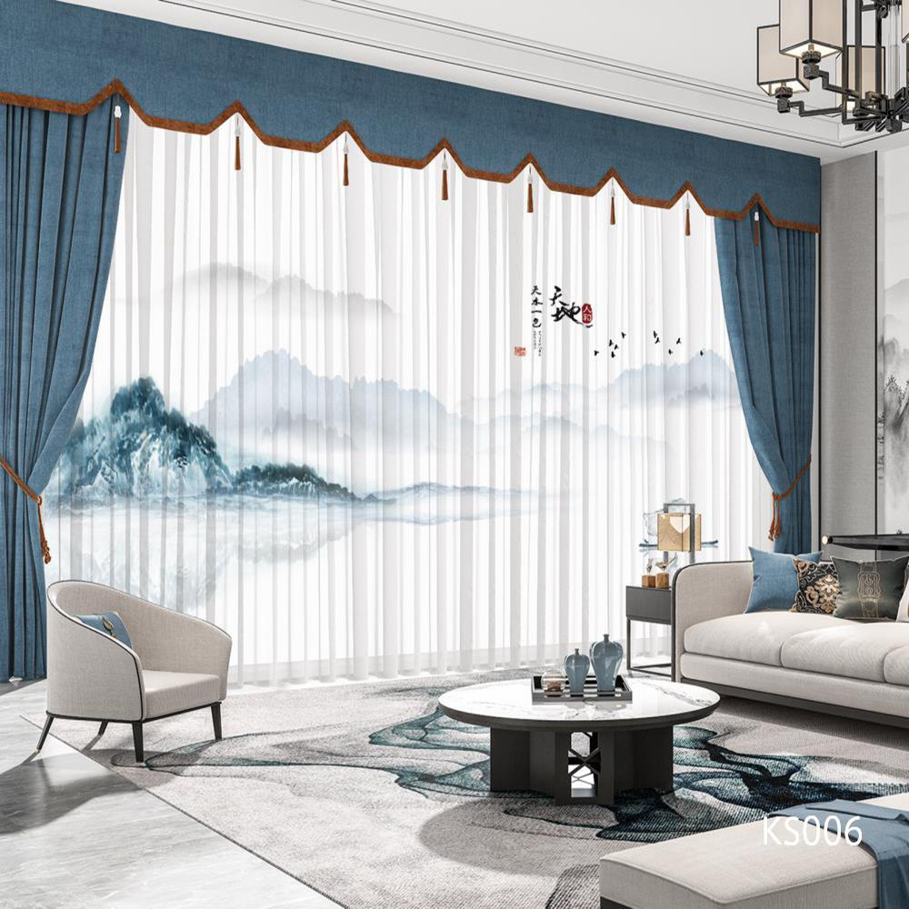 YL-36668 Modern New Chinese Style Ink Painting Landscape Living Room Study High-end Bedroom Famous Hotel Curtain Zen Gauze Curtain