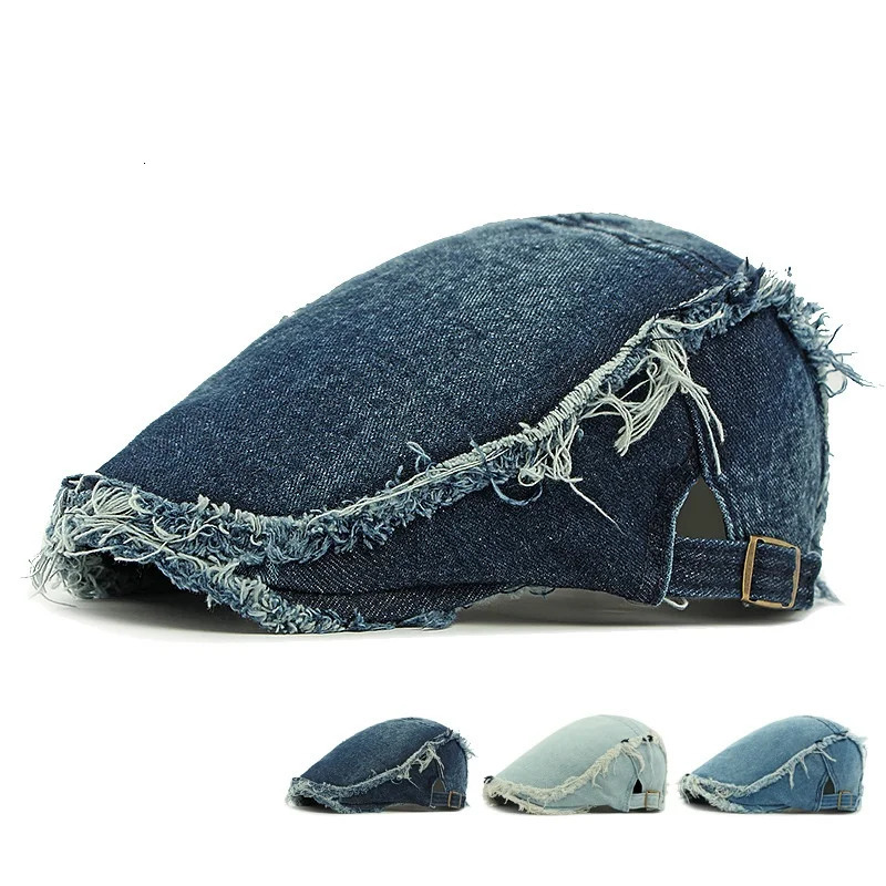 Retro Washed Denim Berets Women Soft Top Burrs Handsome Adult Men sboy Caps Casual Versatile Street Blue Forward Hats 250723