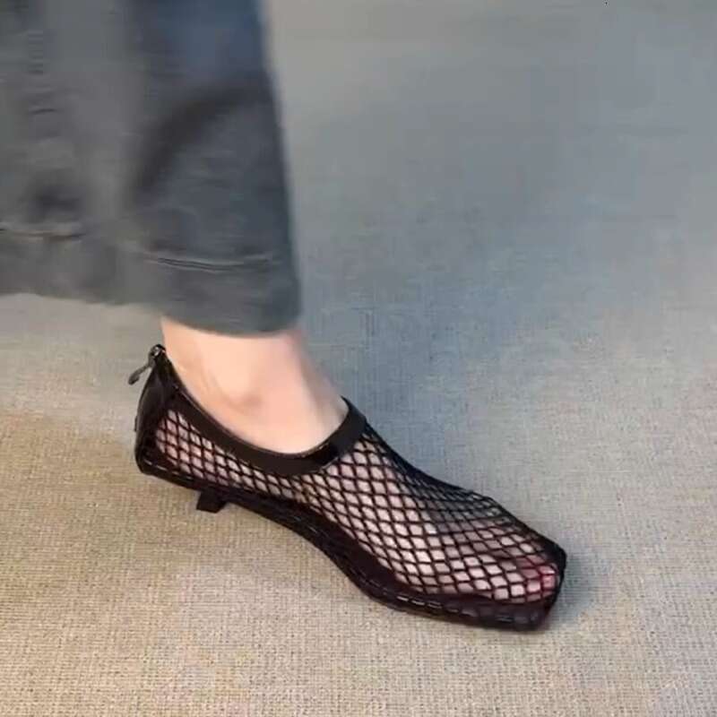 Heel Sandals Sandals Shoes Women Heels Niche Fishnet Hollow Breathable Square Toe Single Shoes Slip On Cat Heel Sandals Woven High Heels