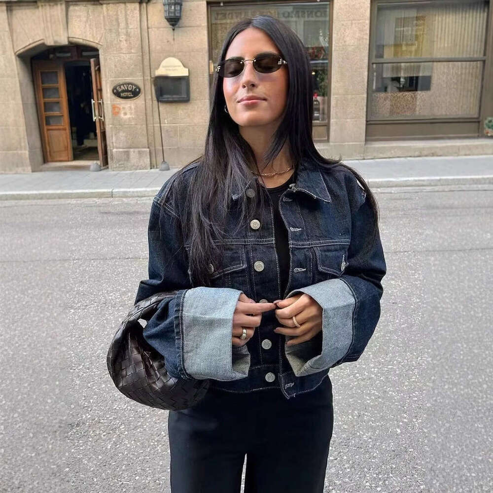 TRAFZA Autumn New Style Wind Denim Jacket With Rolled Hem Jeans B5