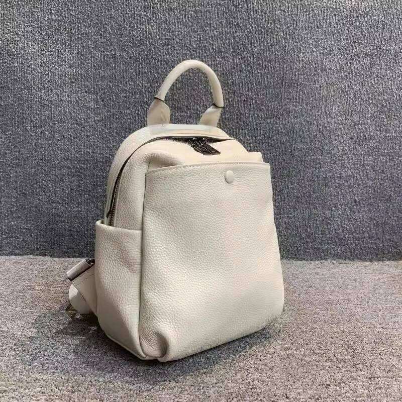 Women's Real Cow Leather Campus Style Backpack, Large Capacity, Multiple Pockets, Soft Casual Solid Color Travel Bag