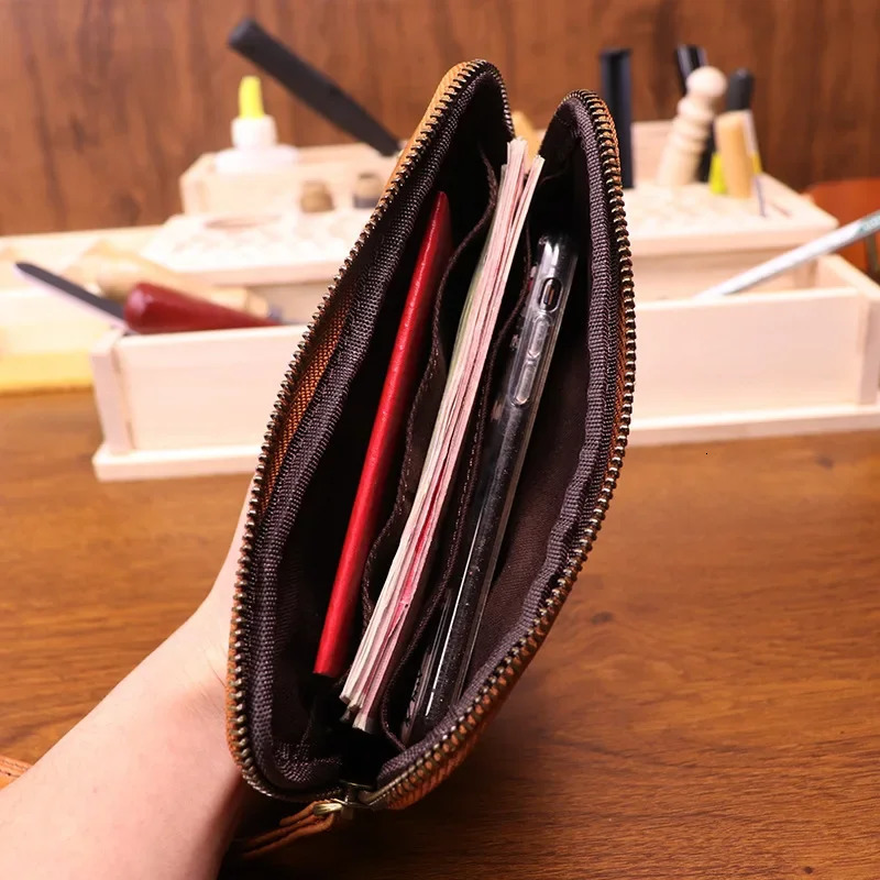 Vegetable Tanned Leather Zipper Purse Cowhide Zero Wallet Large Capacity Card Bag Cow Leather Key Storage bag Clutch Bags Wallet 250723