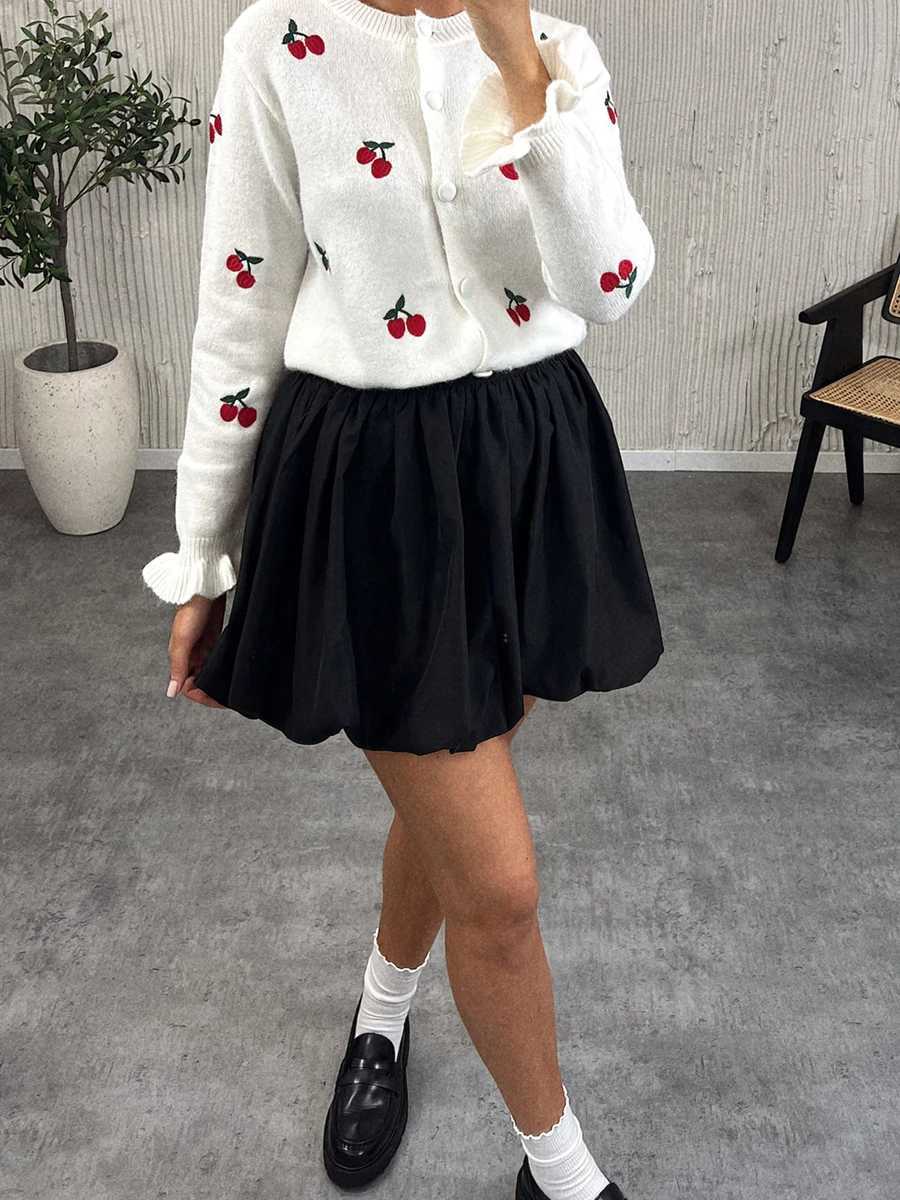 New Fashion Womens Autumn Sweater Cardigan Long Sleeve Round Neck Button Up Cherry Print Knitwear Hot Sale S-XL X250724