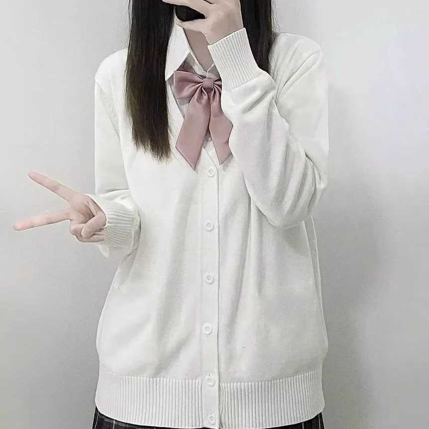 Japanese Fashion Solid Color V-Neck Knitted Sweater New JK Uniform Cardigan Top Autumn and Winter Womens Cotton Sweater X250724