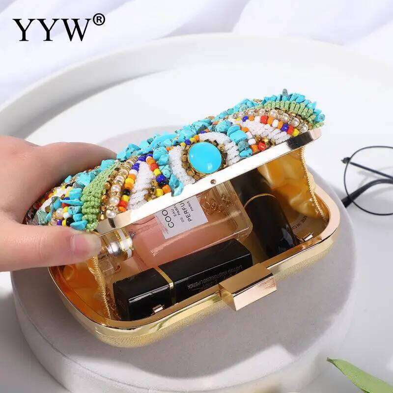 Bohemia Beading Evening Bag Contrast Colors Summer Hand Bags Wedding Bridal Party Clutch Purse Pochette Femme