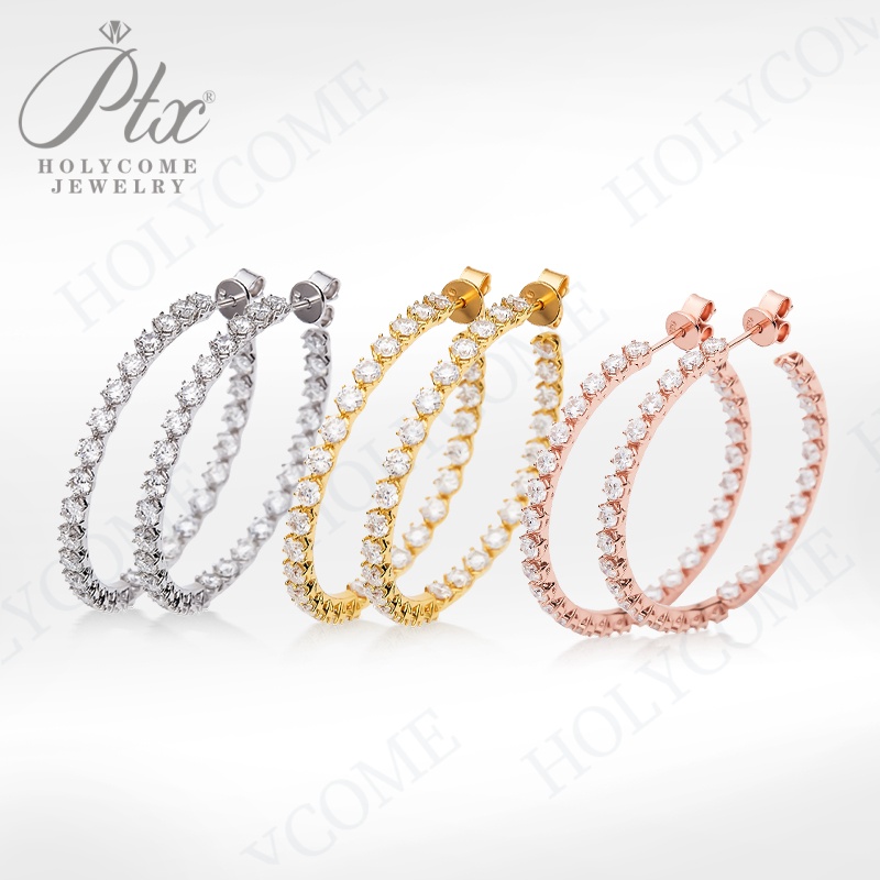 Popular Moissanite Earring 30mm 925 Sterling Silver Circle Hoop Earrings Simple Big Circle Gold Plated Hoop Earrings for Women Wedding Party Gift